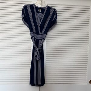 Anne Klein Navy and White Long Sleeve Dress